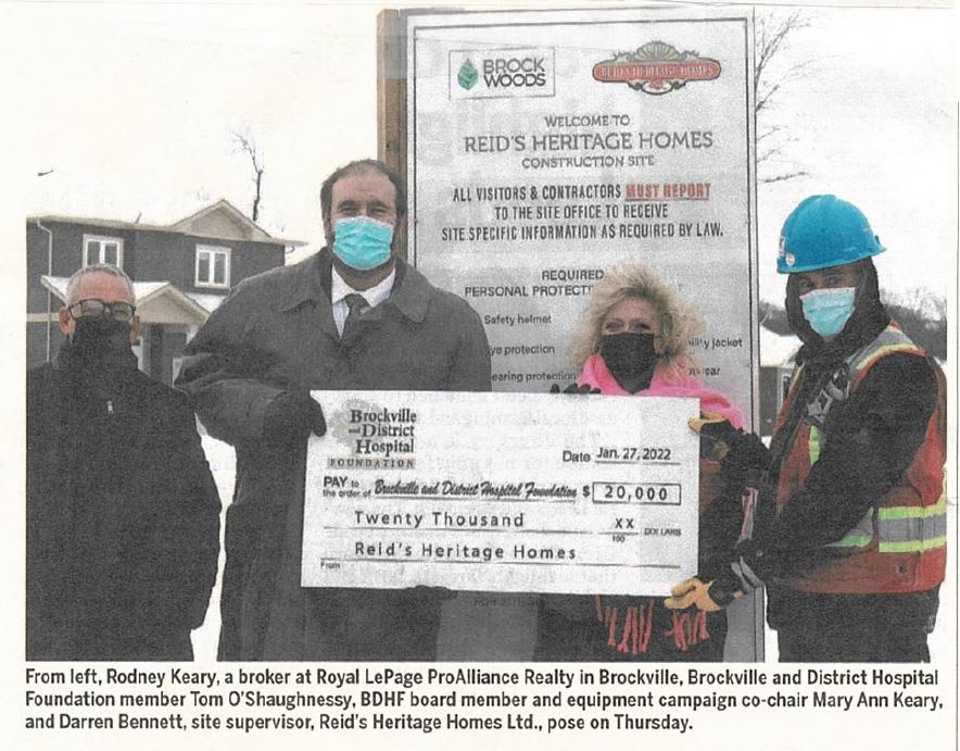 Reids Heritage Homes Donates $20,000 to Hospital